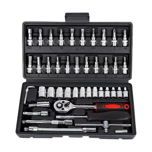 46PCS Ratchet Wrench Tool Set 1/4 Metric Socket Wrench Household Manual Repair Tools for Bike Repair