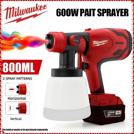 Milwaukee 800ML Paint Spray Gun Tank & 600W 39000 RPM Brushless Motor Auto Furniture Wall Car Sprayer For Milwaukee Battery