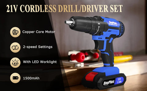Cordless Drill Kit Electric Screwdriver Kit, 45Nm Cordless Combination Drill, LED Work Light, Home and Garden DIY Project Kit