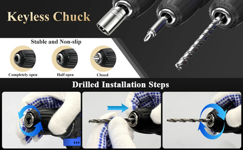 Cordless Drill Kit Electric Screwdriver Kit, 45Nm Cordless Combination Drill, LED Work Light, Home and Garden DIY Project Kit