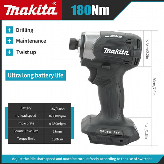 Makita DTD173 18V Cordless Impact Driver LXT BL Brushless Motor Electric Drill Wood/Bolt/T-Mode 180 N·M Rechargeable Power Tools