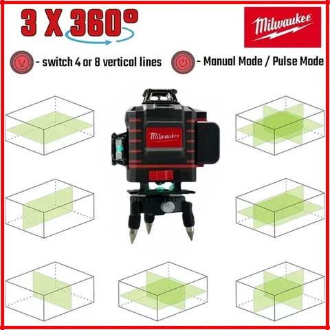 Milwaukee 3D/4D Laser Level 12/16 Lines Horizontal And Vertical Control 16 Lines 360° Self-leveling Laser Levels Power Tools